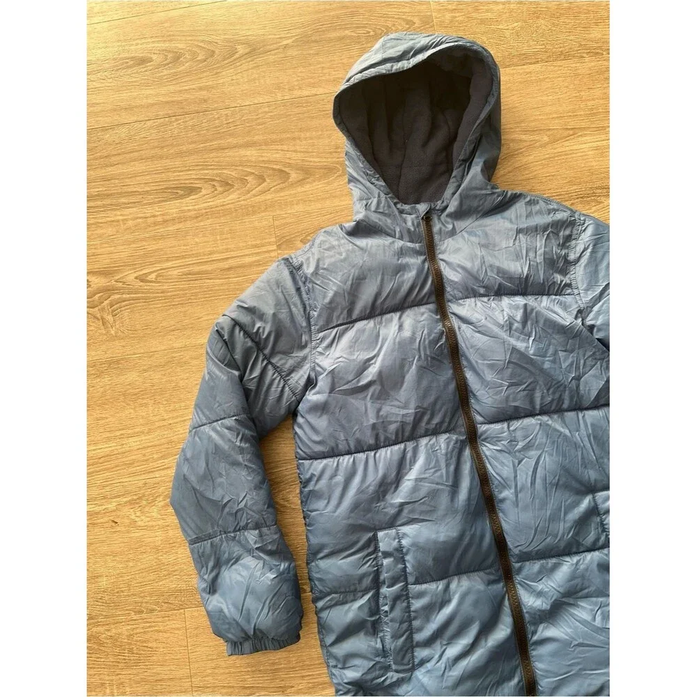 Old Navy Boys Hooded Puffer Jacket XXL 18 Blue Gray Fleece Lined Coat Insulated